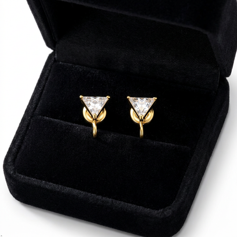Bria By Saar 18K Gold Triangular Stud Setting Earrings For Women & Girls | Premium Glossy Finish Anti-Tarnish Earrings | Stylish Daily Wear Fashion Jewellery For Party, Casual & Gifting (Pair)