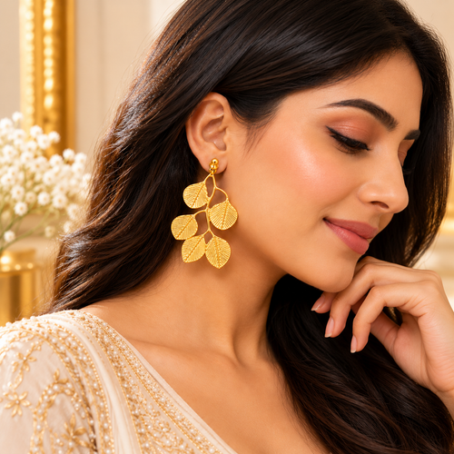 Gold Plated Teardrop Leaf Dangle Earrings for Women