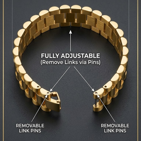 Bria By Saar Stainless Steel Presidential Watch Band Bracelet For Men | Premium Glossy Finish Adjustable Link Bracelet | Anti-Tarnish Fashion Jewellery