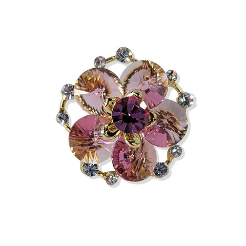 Luxury Pink Crystal Flower Brooch with Golden Finish Swarovski Glass & Sparkling Rhinestones – Elegant Party, Wedding, Festive & Formal Wear, Blazers, Ethnic & Western Outfits Pin for Women