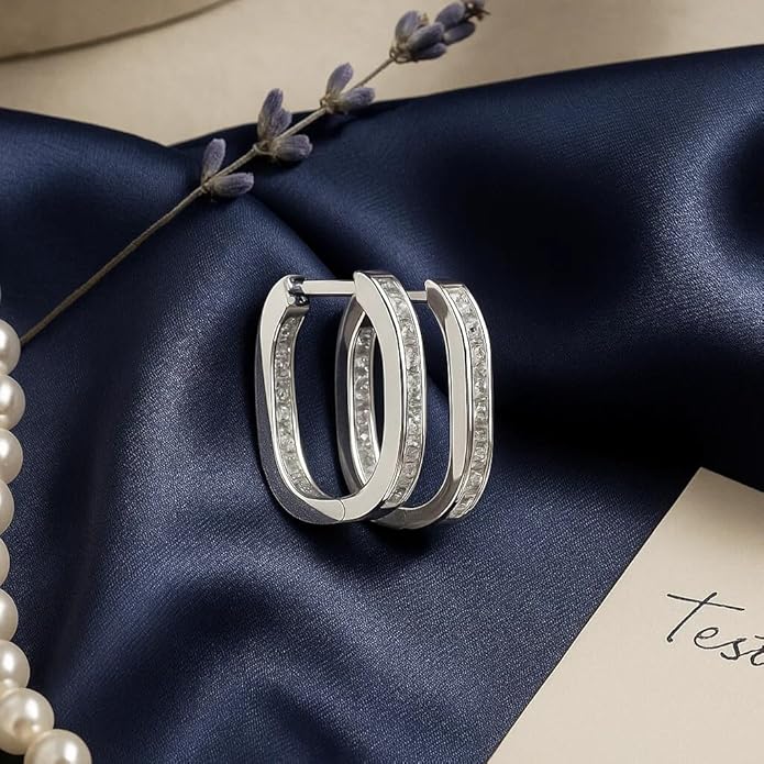 925 Sterling Silver Hoop Earrings for Women | Classic Channel-Set CZ Stone Huggie Hoops | Elegant Daily & Fashion Wear Jewelry