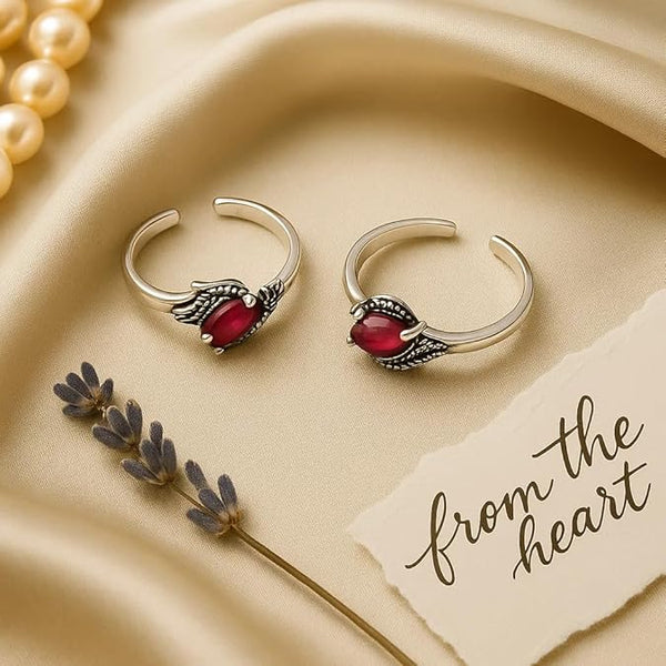 BRIA BY SAAR 925 Sterling Silver Adjustable Floral Ring/Toe Ring | Elegant Antique-Style with Pink Marcasite | Dual-Purpose Fine Jewellery (1 Pair)