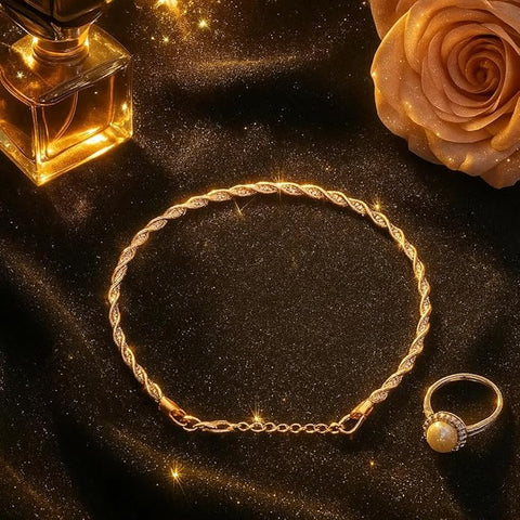 BRIA BY SAAR Jewellers Triple-Tone Twisted Chain 925 Silver Anklet, Pair | Silver, Rose Gold and Gold Plated | Gift for Women & Girls (Pack Of 2 Pair)