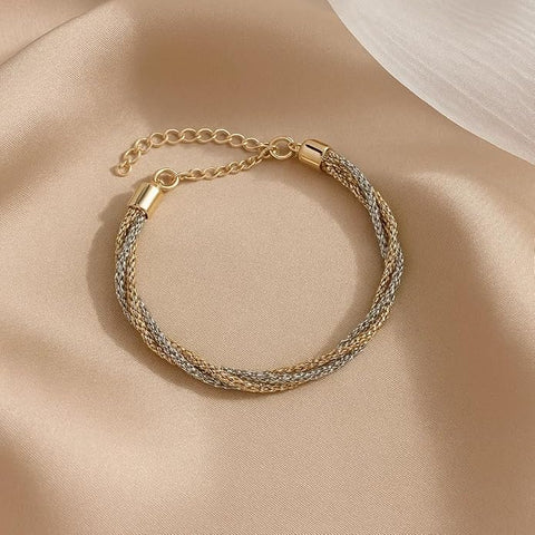 925 Silver Jewellery Dual-Tone Twisted Chain Bracelet for Women & Girls | Elegant Stylish Adjustable Wristwear | Modern Everyday Wear Accessory
