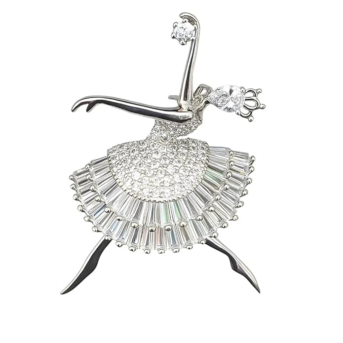 BRIA BY SAAR 925 Sterling Silver Ballerina Brooch for Women | Elegant Ballet Dancer Pin with Sparkling Crystal Stones | Luxury Accessory for Sarees, Gowns, and Blazers | Fine Jewellery Gift