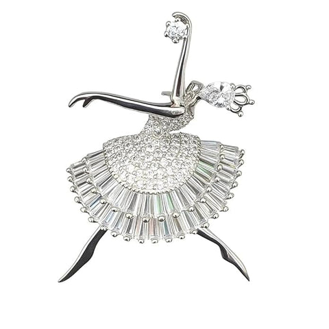 BRIA BY SAAR 925 Sterling Silver Ballerina Brooch for Women | Elegant Ballet Dancer Pin with Sparkling Crystal Stones | Luxury Accessory for Sarees, Gowns, and Blazers | Fine Jewellery Gift