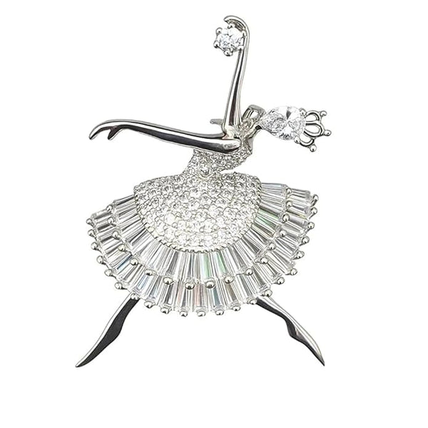 925 Sterling Silver Ballerina Brooch for Women | Elegant Ballet Dancer Pin with Sparkling Crystal Stones | Luxury Accessory for Sarees, Gowns, and Blazers | Fine Jewellery Gift