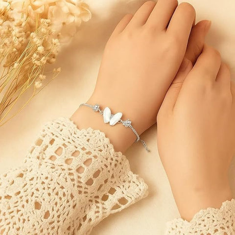 BRIA BY SAAR 925 Sterling Silver Butterfly Charm Bracelet for Women and Girls | Iridescent Mother of Pearl Butterfly Design | Adjustable Fine Jewellery for Daily and Party Wear | Elegant Birthday and Anniversary Gift