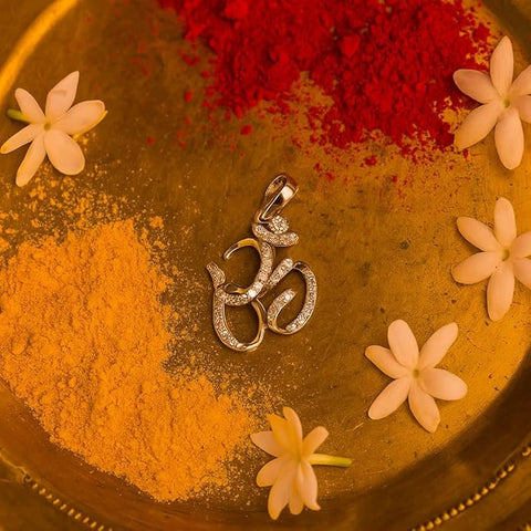 BRIA BY SAAR 925 Sterling Silver Gold-Plated Om Pendant for Men & Women | Lightweight Spiritual Jewellery | Sacred Symbol of Peace & Positivity | (Pendant Only)