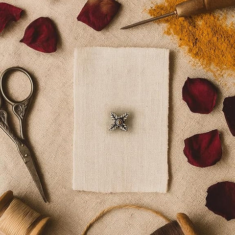 BRIA BY SAAR 925 Sterling Silver Oxidized Four Petal Leaf Nose Pin for Women and Girls | Handcrafted Antique Floral Leaf Nose Stud | Ethnic Vintage Daily Wear Nose Jewelry | Hypoallergenic and Nickel-Free