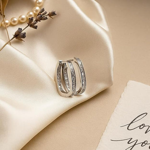 BRIA BY SAAR 925 Sterling Silver Channel-Set CZ Hoop Earrings for Women and Girls | Classic Huggie Design | Elegant Daily and Party Wear Fine Jewellery | Hypoallergenic and Skin-Friendly