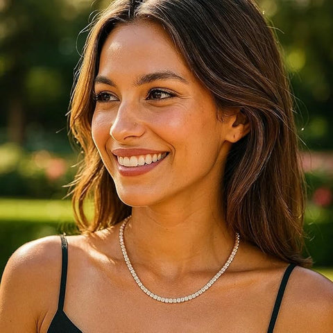 925 Sterling Silver Rose Gold Tennis Necklace for Women & Girls | Elegant Crystal-Studded Jewelry with Sparkling Stones | Stylish Lightweight Accessory for Festive, Party & Special Occasions