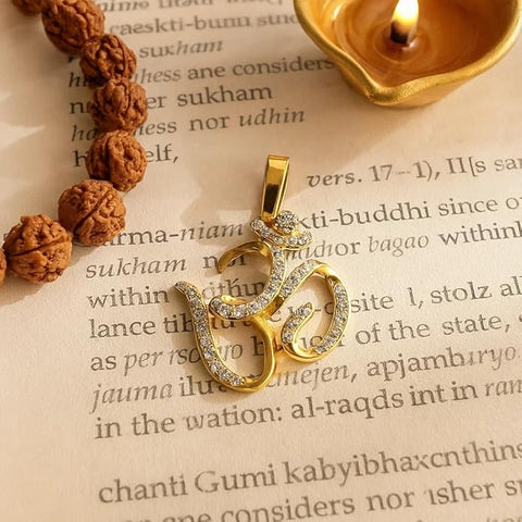 BRIA BY SAAR 925 Sterling Silver Gold-Plated Om Pendant for Men & Women | Lightweight Spiritual Jewellery | Sacred Symbol of Peace & Positivity | (Pendant Only)
