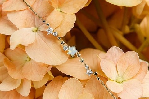 BRIA BY SAAR 925 Sterling Silver Adjustable Star Charm Bracelet for Women and Girls | Elegant Gold-Plated Celestial Design with Sparkling White Crystals | Minimalist Fine Jewellery Gift