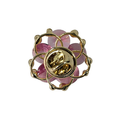 Luxury Pink Crystal Flower Brooch with Golden Finish Swarovski Glass & Sparkling Rhinestones – Elegant Party, Wedding, Festive & Formal Wear, Blazers, Ethnic & Western Outfits Pin for Women