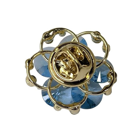 BRIA BY SAAR Swarovski Glass Flower Brooch for Women | Brilliant Blue Crystal Petals with Golden Finish | Elegant Rhinestone Accented Jewelry Pin for Weddings, Parties, and Festive Wear
