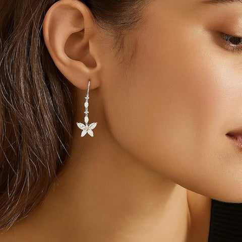 BRIA BY SAAR 925 Sterling Silver Floral Drop Earrings for Women | Brilliant Marquise-Cut CZ Stones in Botanical Cluster Design | Elegant Wedding, Bridal & Party Fine Jewellery | Hypoallergenic