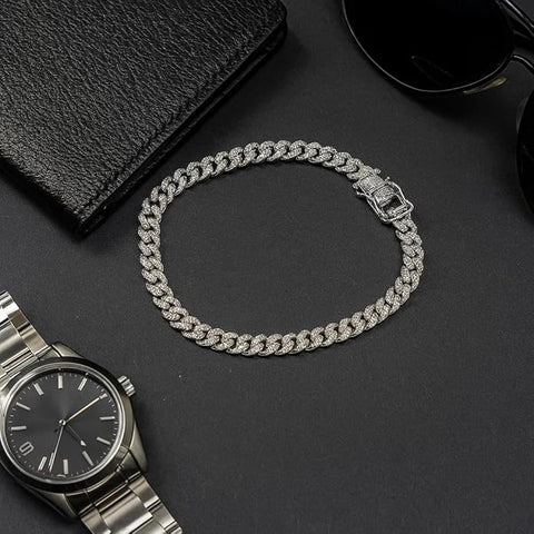 BRIA BY SAAR 925 Sterling Silver Cuban Link Chain Bracelet for Men | Bold Heavy-Duty Masculine Wristwear | High-Polish Luxury Statement Jewellery | Hypoallergenic & Skin-Friendly
