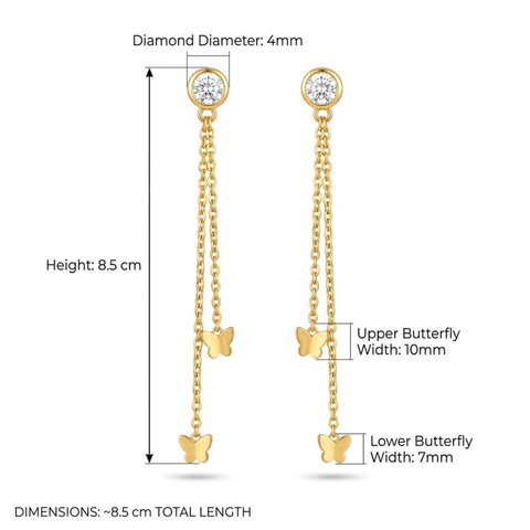 Bria By Saar 18K Gold Plated Butterfly Tassel Drop Earrings for Women & Girls | Luxury Crystal Long Chain Earrings | Premium Korean Style Statement Party Wear Fashion Jewellery | Elegant Gift for Her