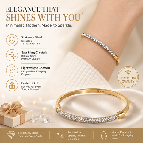 Bria By Saar Stainless Steel Golden Adjustable Gold Plated Kada Bracelet With Greek Key Pattern For Women | Premium Anti-Tarnish Open Cuff Bracelet | Stylish Daily Wear Fashion Jewellery