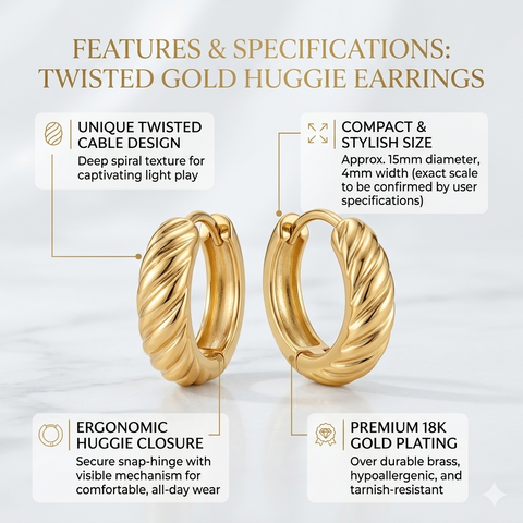 Bria By Saar 18K Gold Plated Cubic Zirconia Stud Earrings For Women & Girls | Premium Glossy Finish Anti-Tarnish Earrings | Stylish Daily Wear Fashion Jewellery For Party, Casual & Gifting (Pair)
