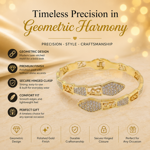 Bria By Saar Stainless Steel Golden Adjustable Gold Plated Kada Bracelet With Greek Key Pattern For Women | Premium Anti-Tarnish Open Cuff Bracelet | Stylish Daily Wear Fashion Jewellery