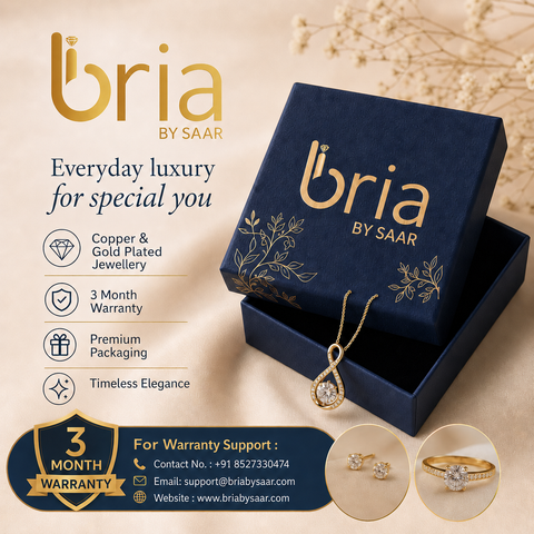 Bria By Saar Stainless Steel Golden Geometric Link Ring With Cubic Zirconia For Women | Gold-Plated Statement Finger Ring | Stylish Anti-Tarnish Fashion Jewellery For Daily Wear, Party & Gifting | (Size- 6)