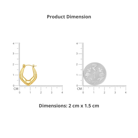 Anti-Tarnish Stainless Steel Chunky Bamboo V-Hoop Earrings | Gold Textured Geometric Tapered Hoops For Women | Water-Resistant Everyday Minimalist Luxury Jewelry