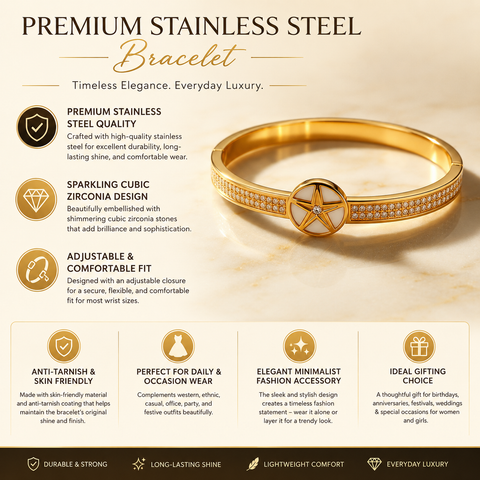 Bria By Saar Stainless Steel Golden Adjustable Gold Plated Kada Bracelet With Greek Key Pattern For Women | Premium Anti-Tarnish Open Cuff Bracelet | Stylish Daily Wear Fashion Jewellery