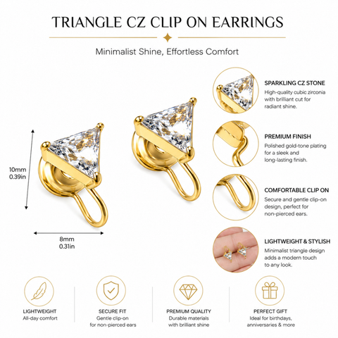 Bria By Saar 18K Gold Triangular Stud Setting Earrings For Women & Girls | Premium Glossy Finish Anti-Tarnish Earrings | Stylish Daily Wear Fashion Jewellery For Party, Casual & Gifting (Pair)