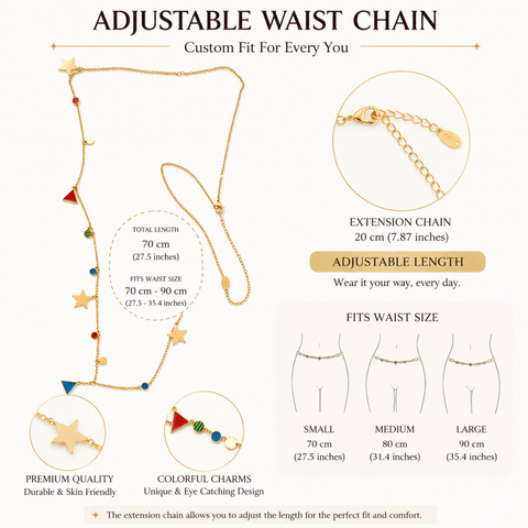 Bria By Saar 18K Gold Belly Chain Waist Chain For Women & Girls | Premium Glossy Finish Anti-Tarnish Fashion Jewellery | Stylish Daily Wear Accessory For Party, Casual & Gifting
