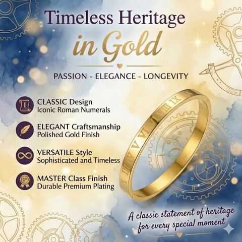 Bria By Saar Stainless Steel Golden Adjustable Gold Plated Kada Bracelet With Greek Key Pattern For Women | Premium Anti-Tarnish Open Cuff Bracelet  Jewellery  & Gifting (Pair)