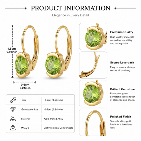 18K Gold Triangular Stud Setting Earrings For Women & Girls | Premium Glossy Finish Anti-Tarnish Earrings | Stylish Daily Wear Fashion Jewellery For Party, Casual & Gifting | Golden/Green | (Pair)
