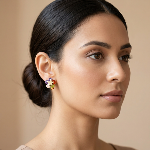 Bria By Saar Copper Gold-Plated Cubic Zirconia Stud Earrings For Women & Girls | Premium Glossy Finish Anti-Tarnish Earrings | Stylish Daily Wear Fashion Jewellery For Party, Casual & Gifting (Pair)