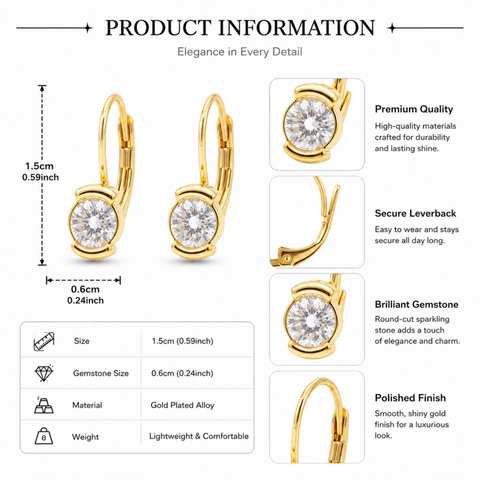 Bria By Saar 18K Gold Triangular Stud Setting Earrings For Women & Girls | Premium Glossy Finish Anti-Tarnish Earrings | Stylish Daily Wear Fashion Jewellery For Party, Casual & Gifting (Pair)