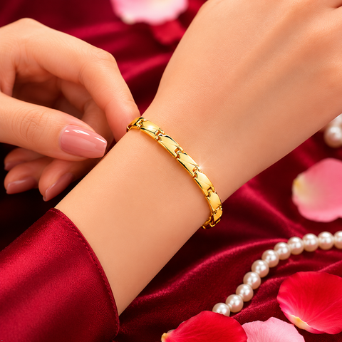 Bria By Saar 18K Gold Jubilee Style Chain Bracelet For Men & Women | Premium Glossy Finish Anti-Tarnish Bracelet | Stylish Daily Wear Fashion Jewellery For Casual & Gifting