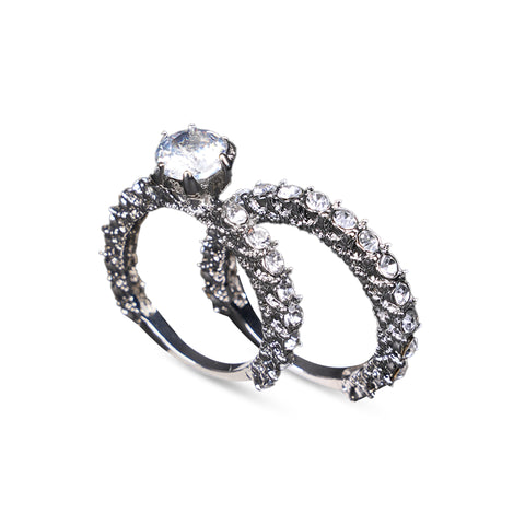 Elegant Silver-Tone Eternity Engagement & Wedding Ring Set