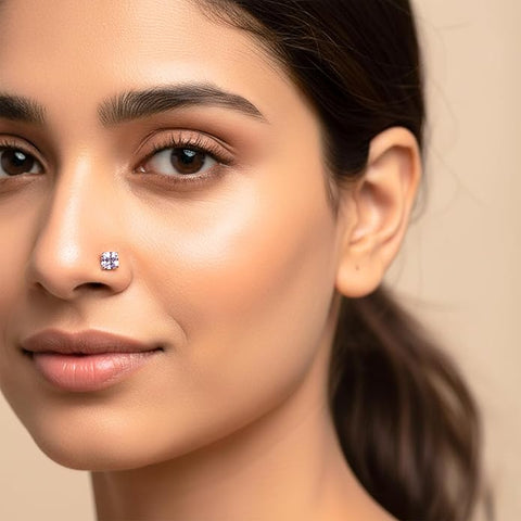 BRIA BY SAAR 925 Sterling Silver Square Crystal Nose Stud for Women & Girls | Minimalist Sparkling CZ Nose Pin | Hypoallergenic & Skin-Friendly Daily Wear Fine Jewellery