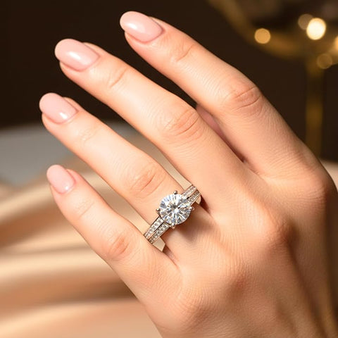 BRIA BY SAAR 925 Sterling Silver Solitaire Ring for Women & Girls | Sparkling Polka Dot CZ Band | Elegant Everyday & Party Fine Jewellery