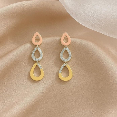925 Silver Jewellery Tri-Tone Teardrop Dangle Earrings – Rose Gold, Silver & Gold Drop Statement Jewelry for Women
