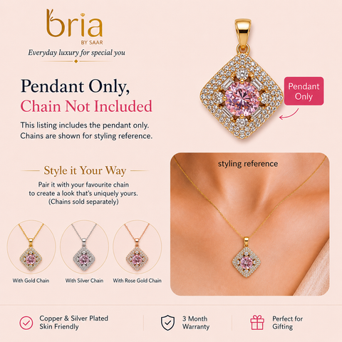 Bria By Saar Copper Gold-Plated Adjustable Cubic Zirconia Locket For Women & Girls | Premium Cz Pendant Necklace With Adjustable Chain | Anti-Tarnish Fashion Jewellery