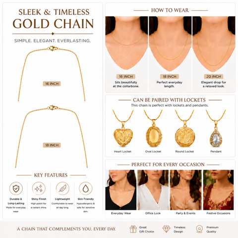 Bria By Saar Stainless Steel Golden Cuban Link Chain For Men & Women | Premium Glossy Finish Anti-Tarnish Necklace Chain | Stylish Hip Hop Fashion Jewellery