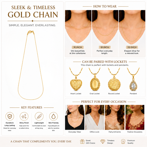 Bria By Saar Stainless Steel Franco Chain Necklace For Men & Women | Strong Square Link Unisex Chain | Durable Rust-Resistant Minimal Stylish Daily Wear