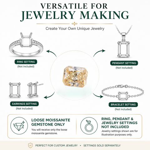 Luxury 3.0 Ct GRA Certified Champagne Moissanite Loose Stone 9x7mm Radiant Cut | Premium VVS Clarity Sparkling Diamond-Like Gemstone for Engagement Rings, Pendants, Earrings & Custom Fine Jewelry | Stone Only