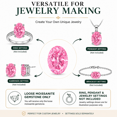 Luxury 1.33 Carat Oval Cut Pink Moissanite Loose Stone 6x8mm | VVS1 Clarity Certified by GRA | Brilliant Sparkle Diamond Alternative Gemstone for Custom Rings, Pendants, Earrings & Fine Jewelry Men & Women (Loose Stone Only)