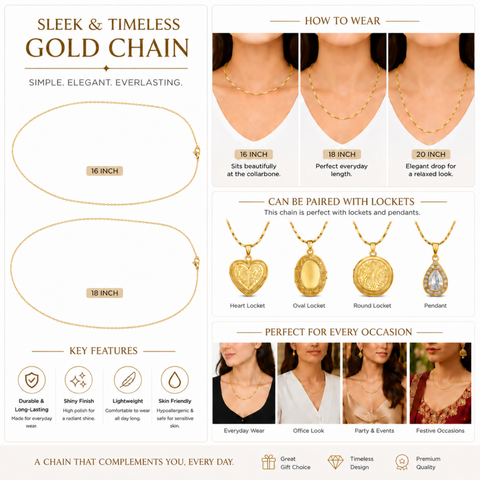 Bria By Saar Stainless Steel Golden Cuban Link Chain For Men & Women | Premium Glossy Finish Anti-Tarnish Necklace Chain | Stylish Hip Hop Fashion Jewellery