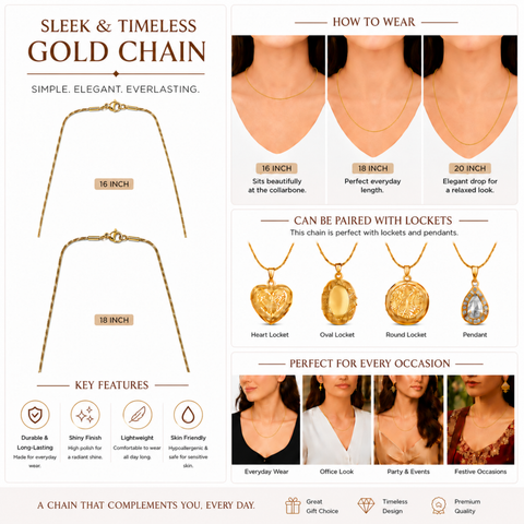 Bria By Saar Stainless Steel Golden Cuban Link Chain For Men & Women | Premium Glossy Finish Anti-Tarnish Necklace Chain | Stylish Hip Hop Fashion Jewellery