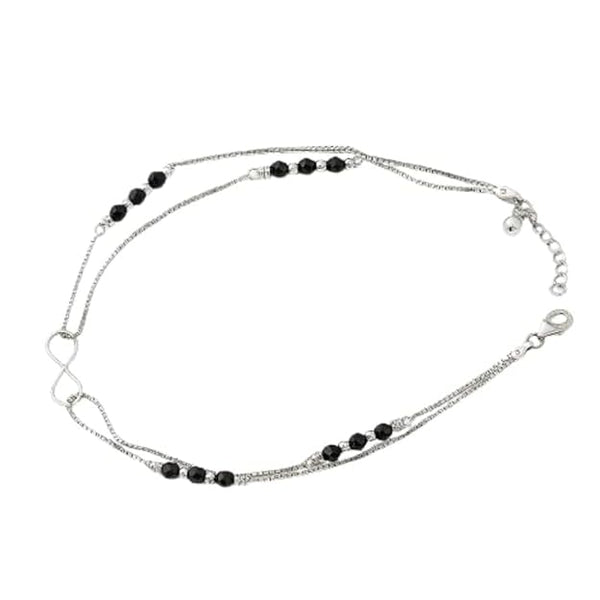 BRIA BY SAAR 925 Sterling Silver Dark Allure Black Beads Rhodium-Plated Anklet Pair | Elegant Adjustable Ankle Bracelet for Women & Girls | Hypoallergenic Daily Wear Jewellery (Pack of 2)