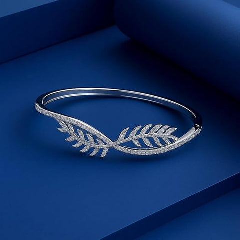 BRIA BY SAAR 925 Sterling Silver Leaf Vine Bangle for Women & Girls | Elegant Nature-Inspired Bracelet with Sparkling CZ Accents | Non-Tarnish Fine Jewellery Gift