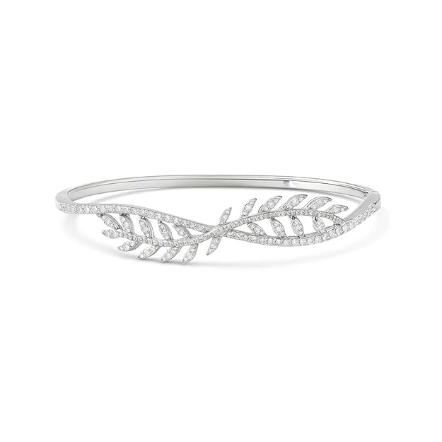 BRIA BY SAAR 925 Sterling Silver Leaf Vine Bangle for Women & Girls | Elegant Nature-Inspired Bracelet with Sparkling CZ Accents | Non-Tarnish Fine Jewellery Gift